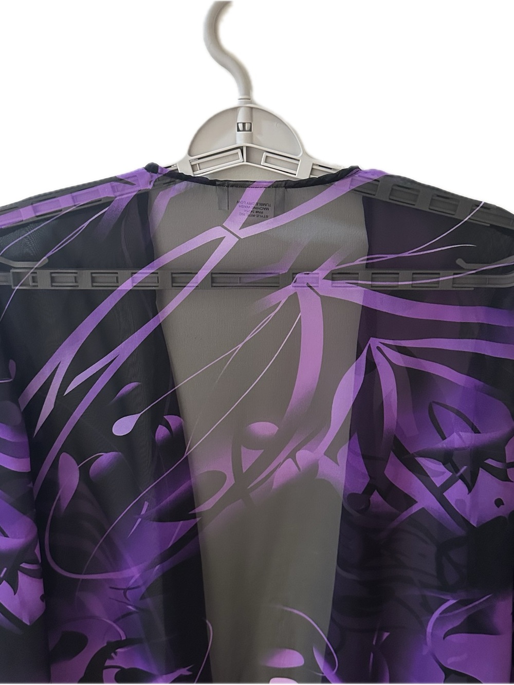 All Hours Women's Sheer Chiffon Kimono  Open Front Abstract Purple Black XL